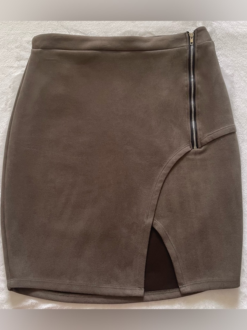 Charlotte Russe Taupe Faux Suede Mini Skirt with Exposed Zip